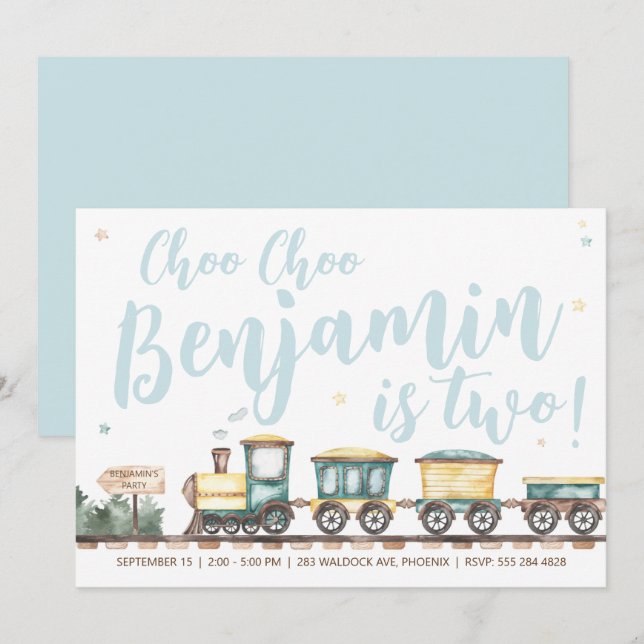 Choo Choo Train Anniversaire Fête Invitation (Devant / Derrière)