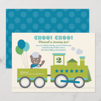 Choo Choo Train Aquamarin Bear Conductor Geburtsta Einladung