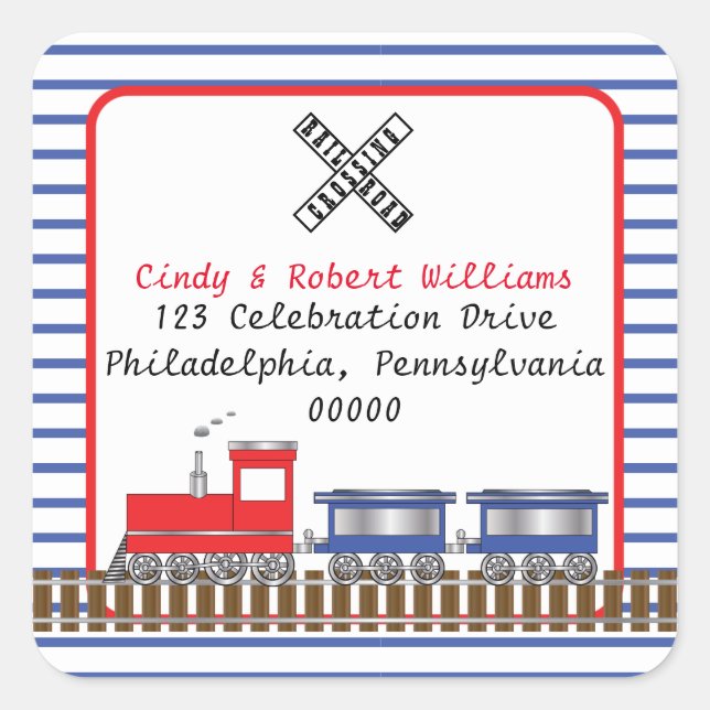 Choo Choo Train Birthday Rücksendeadresse Siegel Quadratischer Aufkleber (Vorderseite)