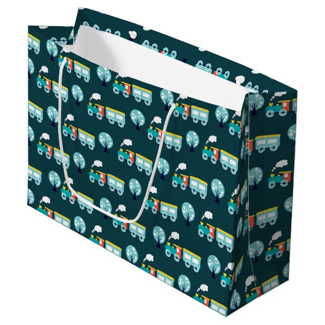Choo Choo Train Geschenktasche - Große, glänzende Große Geschenktüte (Vorderseite Schrägansicht)