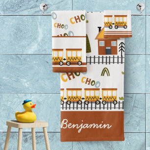 Choo Choo Zugmuster Vorname Kleines Kind Badhandtuch Set