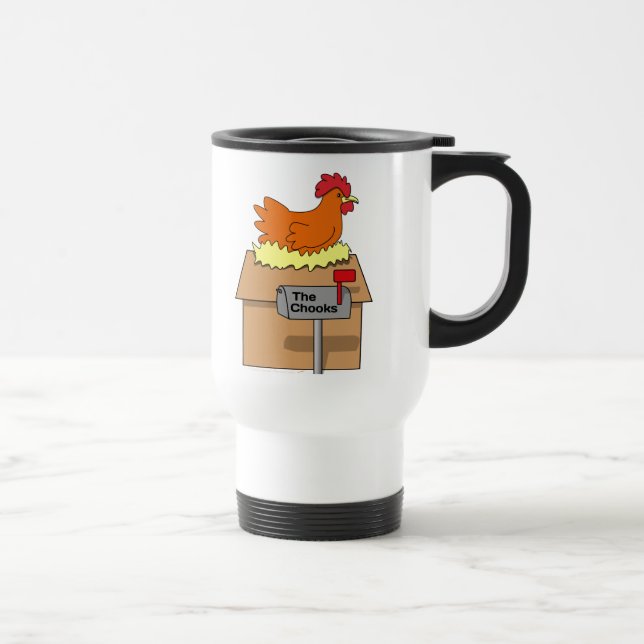 Chook Haus-lustiges Huhn auf Haus-Cartoon Reisebecher (Rechts)