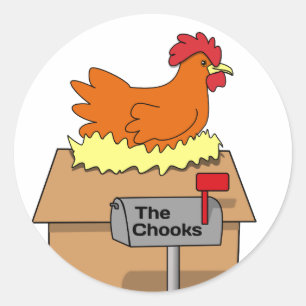 Chook Haus-lustiges Huhn auf Haus-Cartoon Runder Aufkleber