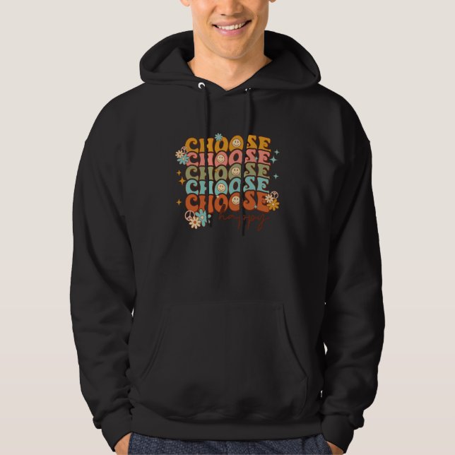Choose Happy Daisy Flowers Retro Groovy Peace Sign Hoodie (Vorderseite)
