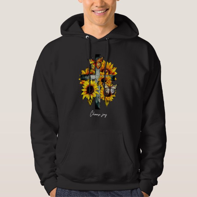 Choose joy Cross Sunflowers Butterflies Christian Hoodie (Vorderseite)