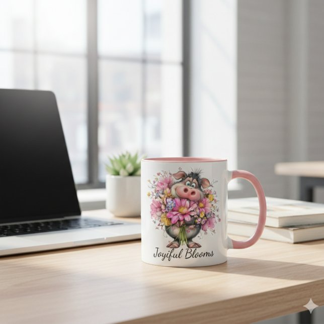 Choose Joy Every Day Mug: Cute Pig & Floral Art Tasse (Von Creator hochgeladen)
