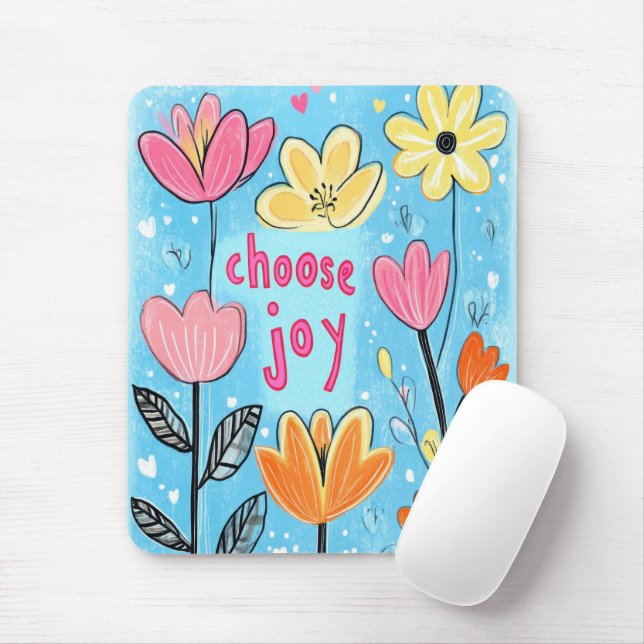 Choose Joy Whimsical Folk Art Floral Mousepad (Mit Mouse)