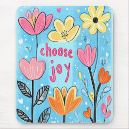 Choose Joy Whimsical Folk Art Floral Mousepad