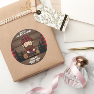 Chop! Rustikale Lumberjack Flannel Babydusche Runder Aufkleber