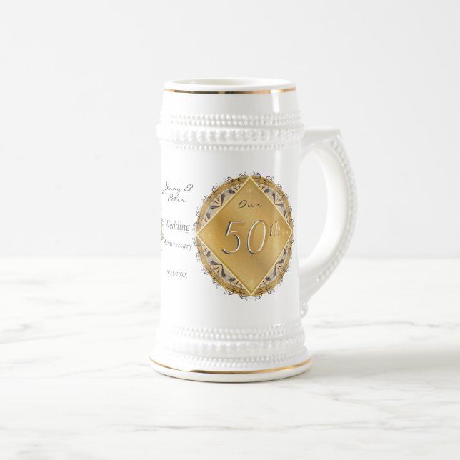 Chope À Bière 50e anniversaire du mariage Golden Beer Stein (Devant droit)