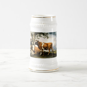 Chope À Bière Agriculteur avec des vaches et des moutons