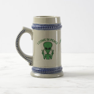 Chope À Bière Alien vert je viens en paix Extraterrestre OVNI