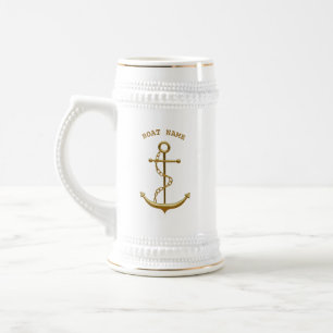 Chope À Bière Ancre d'or Beer Stein Nautique Personnalisé