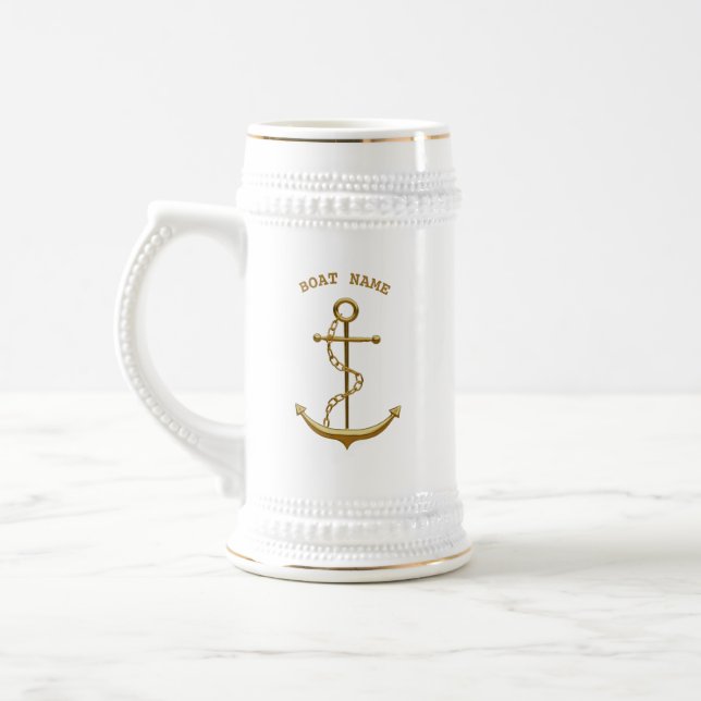 Chope À Bière Ancre d'or Beer Stein Nautique Personnalisé (Gauche)