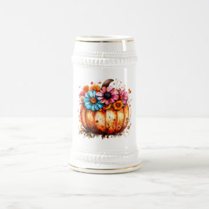 Chope À Bière Aquarelle Floral Citrouille automne