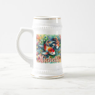 Chope À Bière Aquarelle Whimsical Koi Fish Personnalisée