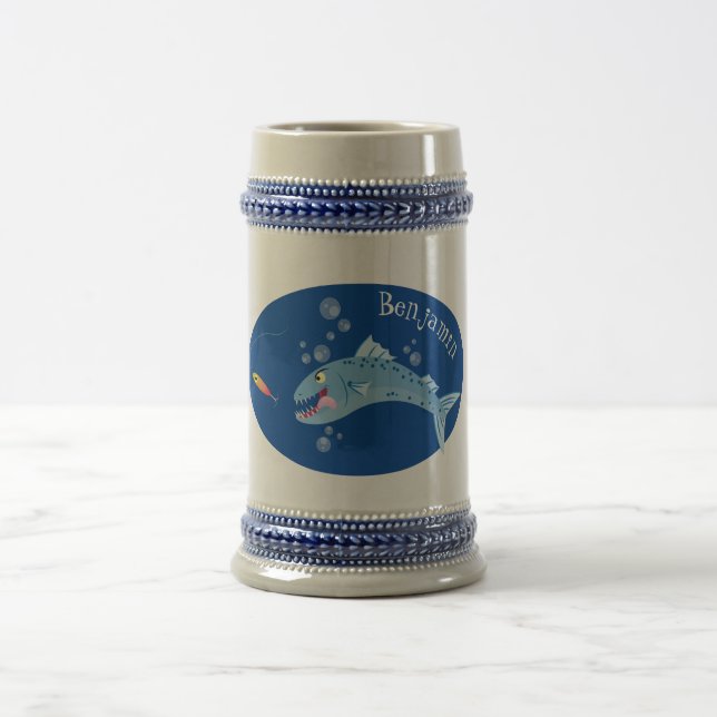 Chope À Bière Barracuda poisson affamé de la pêche dessin animé (Centre)