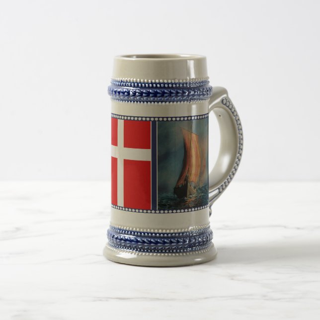 Chope À Bière Bateau viking, drapeau du Danemark (Devant droit)