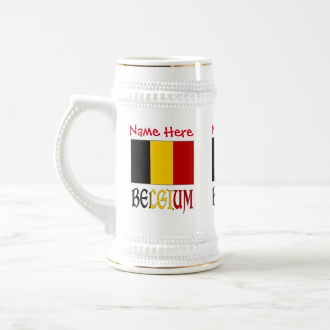 Chope À Bière Belgique Drapeau Rouge Personnalisation (Gauche)