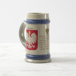 Chope À Bière Blason de Pologne (Armoiries) Personnalisé