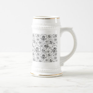 Chope À Bière Bleu noir joli fleurs sans couture motif