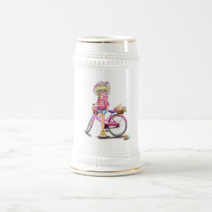 Chope À Bière Blonde Girl and Pink Bike Beer Stein