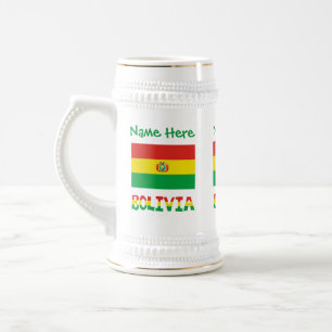 Chope À Bière Bolivie Drapeau Bolivien Texte Vert Personnalisé