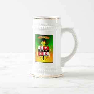 CHOPE À BIÈRE BOUCLIER HÉRALDIQUE ET CREST DE FAMILLE IRLANDAIS