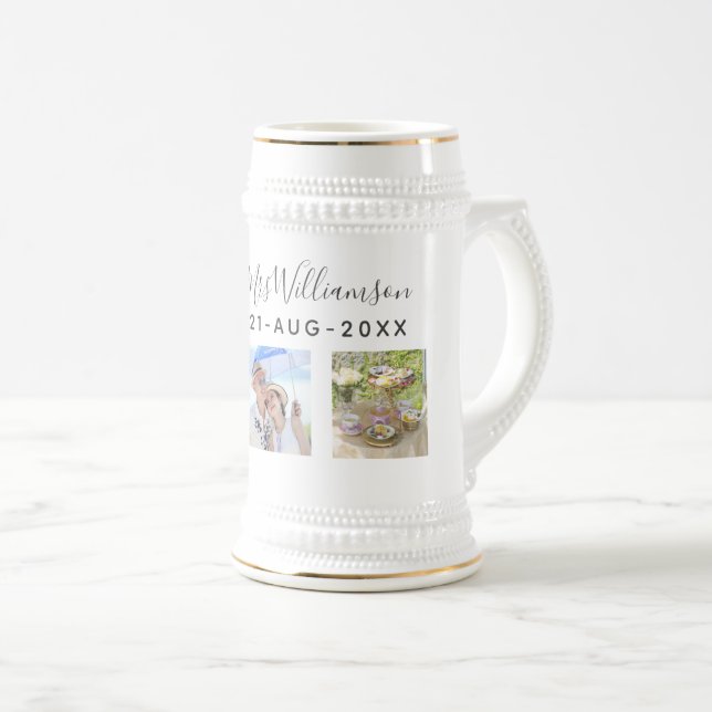 Chope À Bière Cadeau d'anniversaire photo mariage - Personnalisé (Devant droit)