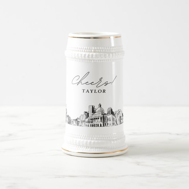 Chope À Bière Cadeau de la fête nuptiale de Boston personnalisé (Centre)