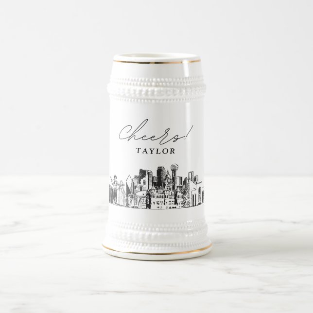 Chope À Bière Cadeau personnalisé Dallas Skyline Bière Stein (Centre)