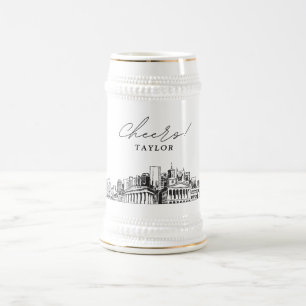 Chope À Bière Cadeau personnalisé Nashville Skyline Sketch