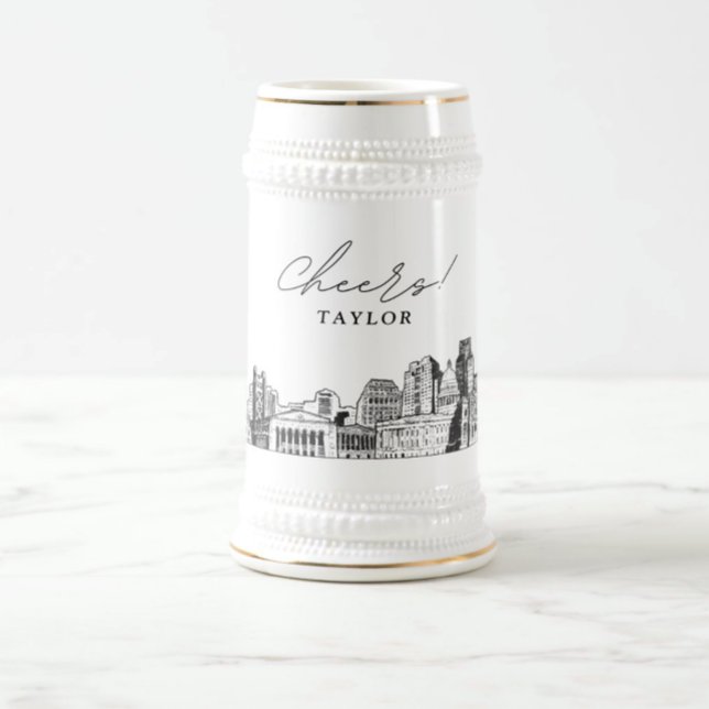 Chope À Bière Cadeau personnalisé Sacramento Skyline Sketch (Créateur téléchargé)