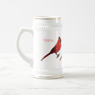 Chope À Bière Cardinal du Nord dessin animé d'oiseau