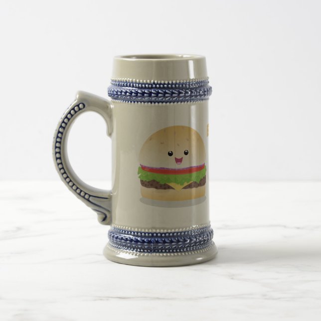 Chope À Bière Caricature de hamburger kawaii joyeux (Gauche)