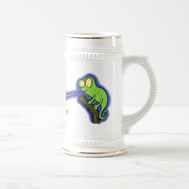 Chope À Bière Caricature de lézard de caméléon vert joyeux (Droite)