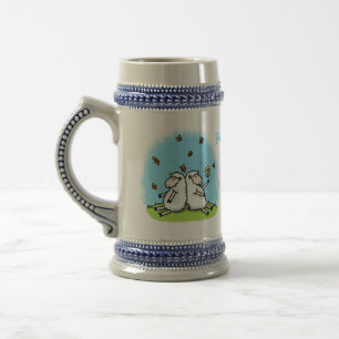 Chope À Bière Caricature de moutons mignons amis et papillons
