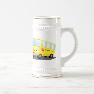 Chope À Bière Caricature du bus scolaire jaune joyeux