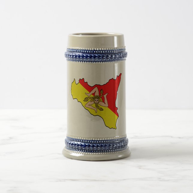Chope À Bière Carte de la Sicile avec Symbole de Trinacria (Centre)