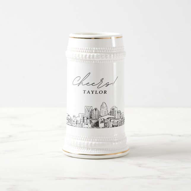 Chope À Bière Charlotte North Carolina Skyline personnalisée (Centre)