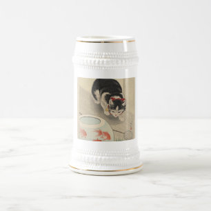Chope À Bière Chat et cuvette de poisson rouge par Ohara Koson