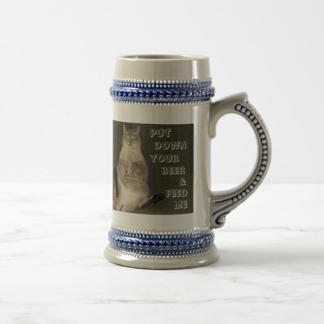 Chope À Bière Chat "METTEZ VOTRE BIÈRE ET NOURRIEZ-MOI" Stein (Droite)