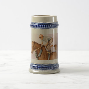 Chope À Bière Cheval de course et Jockey