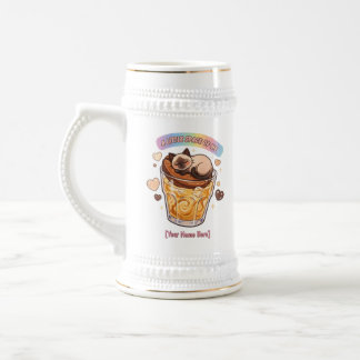 Chope À Bière Chibi Chat Siamois Endormi sur du Café