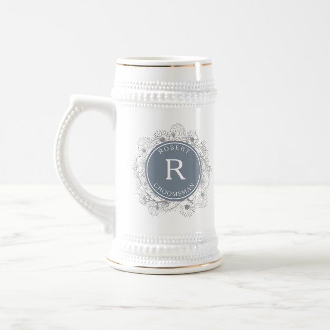 Chope À Bière Chope de bière initiale pour garçon d'honneur bleu (Gauche)