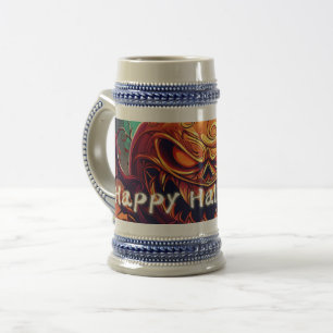 Chope À Bière Citrouille orange effrayante avec visage, Hallowee
