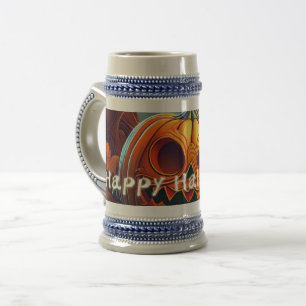 Chope À Bière Citrouille orange effrayante avec visage, Hallowee
