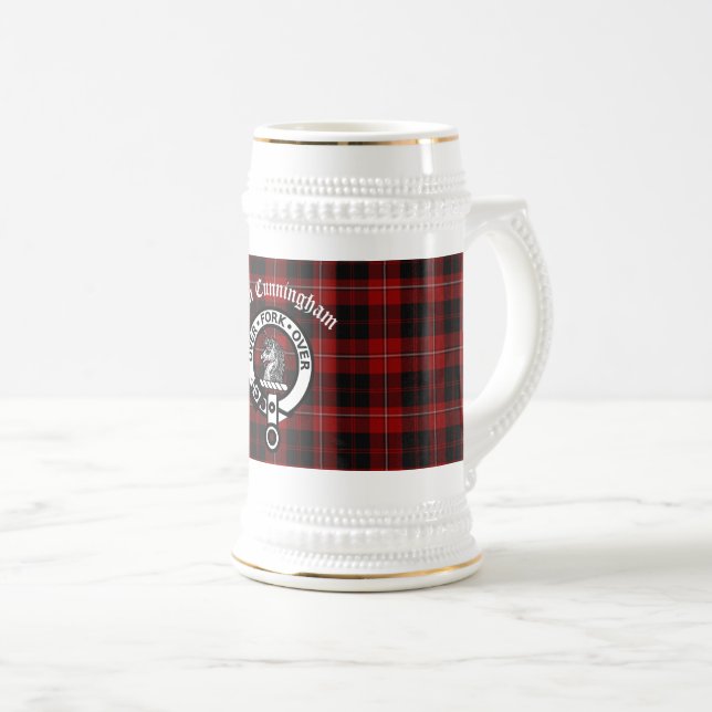 Chope À Bière Clan Cunningham Badge & Tartan (Devant droit)