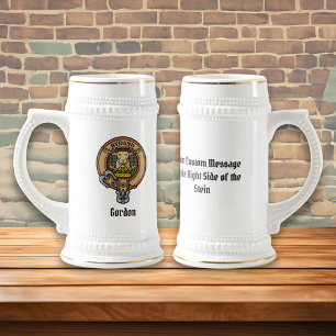 Chope À Bière Clan Gordon Crest sur Tartan Patiné Beer Stein