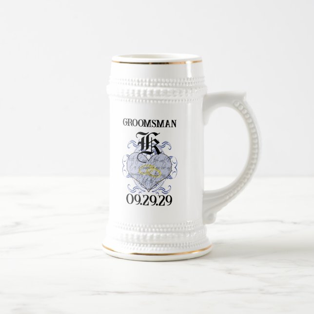 Chope À Bière Cœur de vœu de mariage monogramme (Droite)